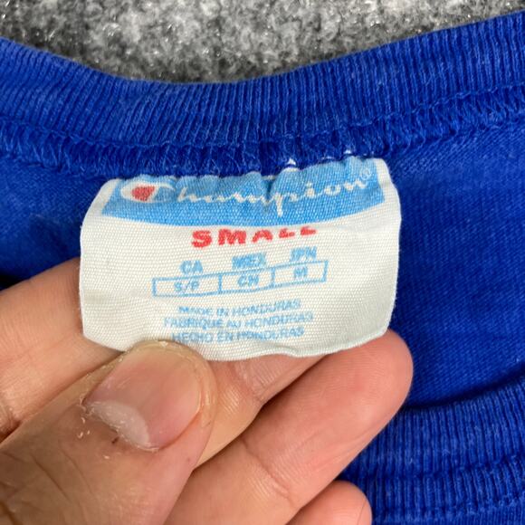 Champion T-Shirt Mens S Blue Embroidered Logo Athletic Casual Short Sleeve Tee - Picture 2 of 7